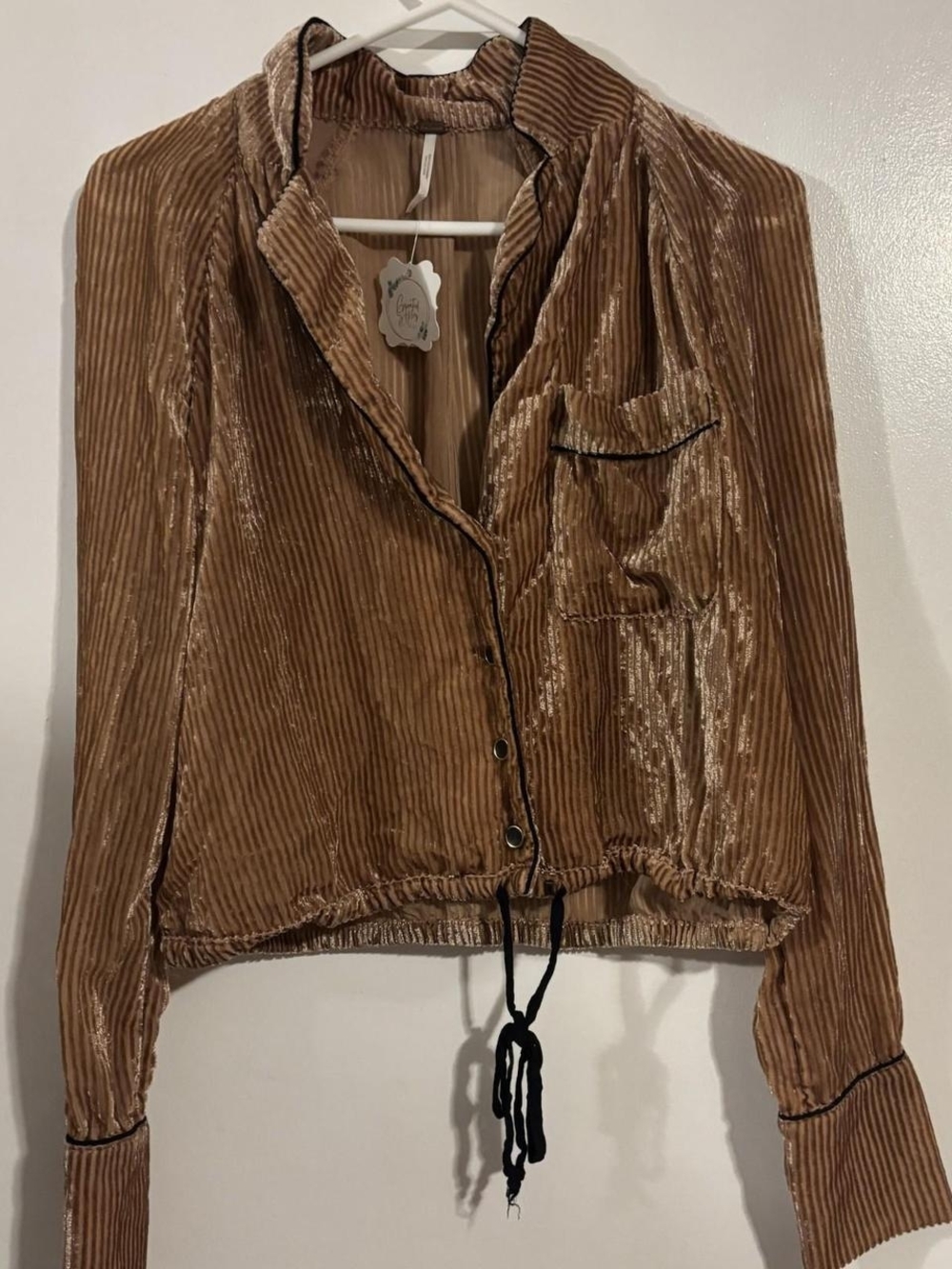 Free People Aspen Nights Velvet Blouse features a striped burnout texture, long